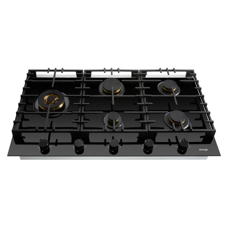 Omega 90cm Gas on Glass Cooktop with Wok Burner - Black - Image 2