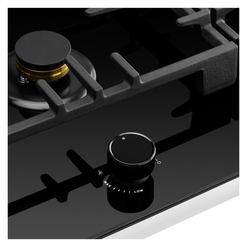 Omega 90cm Gas on Glass Cooktop with Wok Burner - Black - Image 3