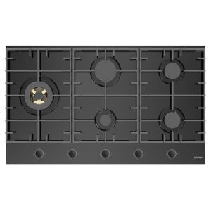 Omega 90cm Gas on Glass Cooktop with Wok Burner - Black