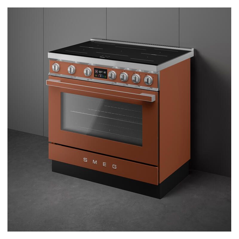Smeg 90cm Portofino Induction Pyrolytic Freestanding Oven - Amber Clay - Image 2