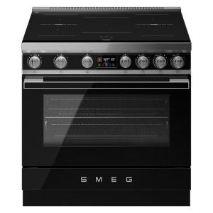 Smeg 90cm Portofino Induction Pyrolytic Freestanding Oven - Black