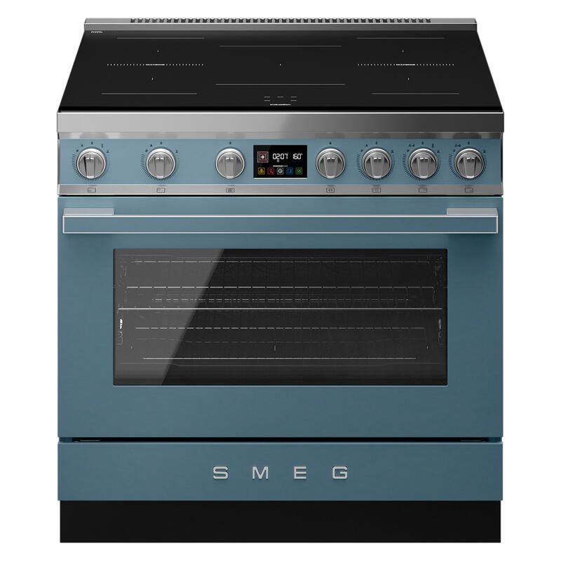 Smeg 90cm Portofino Induction Pyrolytic Freestanding Oven - Storm Blue