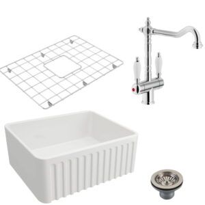 Turner Hastings Novi 60x46 Fireclay Sink + Protector Grid + Basket Waste + Frances Twin Mixer