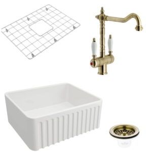 Turner Hastings Novi 60x46 Fireclay Sink + Protector Grid + Basket Waste + Frances Twin Mixer