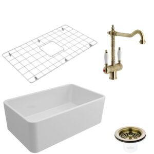 Turner Hastings Novi 75x46 Fireclay Sink + Protector Grid + Basket Waste + Frances Twin Mixer