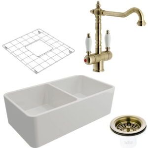 Turner Hastings Novi 85x46 Fireclay Sink + Protector Grids + Basket Waste + Frances Twin Mixer