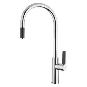 Abey Armando Vicario Luz Pull Out Kitchen Mixer Tap - Stainless Steel with Black Lever