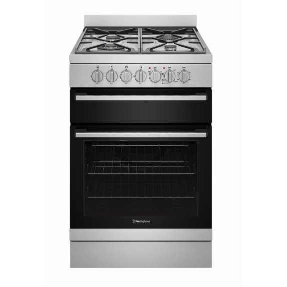 Westinghouse 60cm Freestanding Oven with 4 Burner Cooktop - Dual Fuel - Stainless Steel